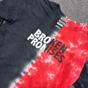 Broken Promises Long Sleeve T-Shirt Mens Large Red Black Tie Dye Graphic